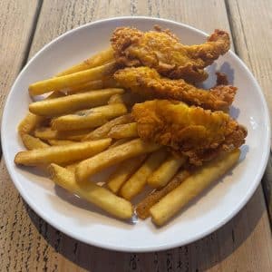 Chicken Fingers battered and fried with chips